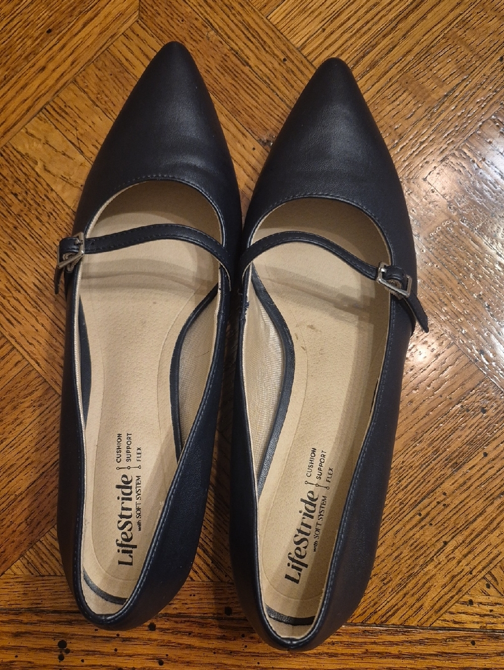 Life Stride Navy Pointed Mary Jane Slip-Ons